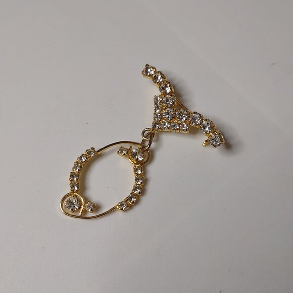 Gold Tone Dangle Brooch With Clear Stones - Picture 5 of 7